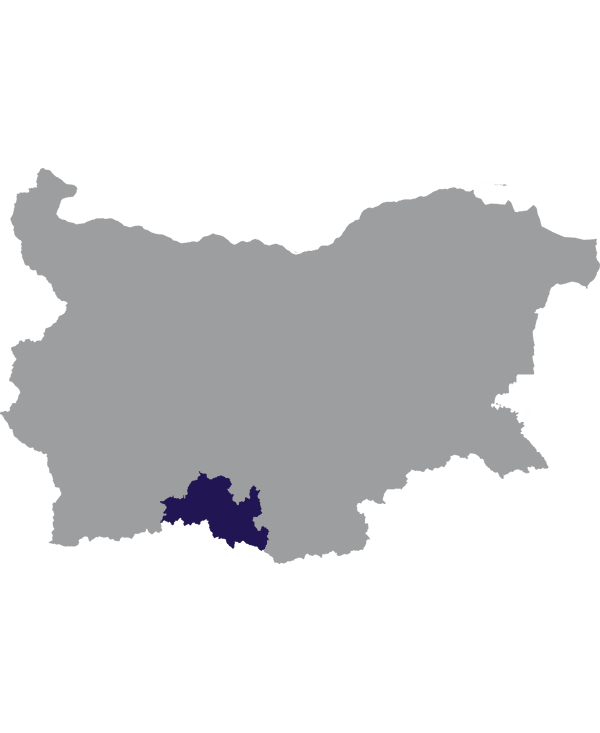 Landkaart Bulgarije grijs met oblast Smoljan donkerblauw op transparante achtergrond - 600 * 733 pixels